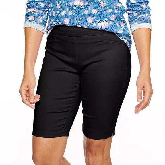 Croft Barrow Effortless Stretch Bermuda Shorts Women 6 Black Skimmer Pull On NEW - Picture 1 of 6